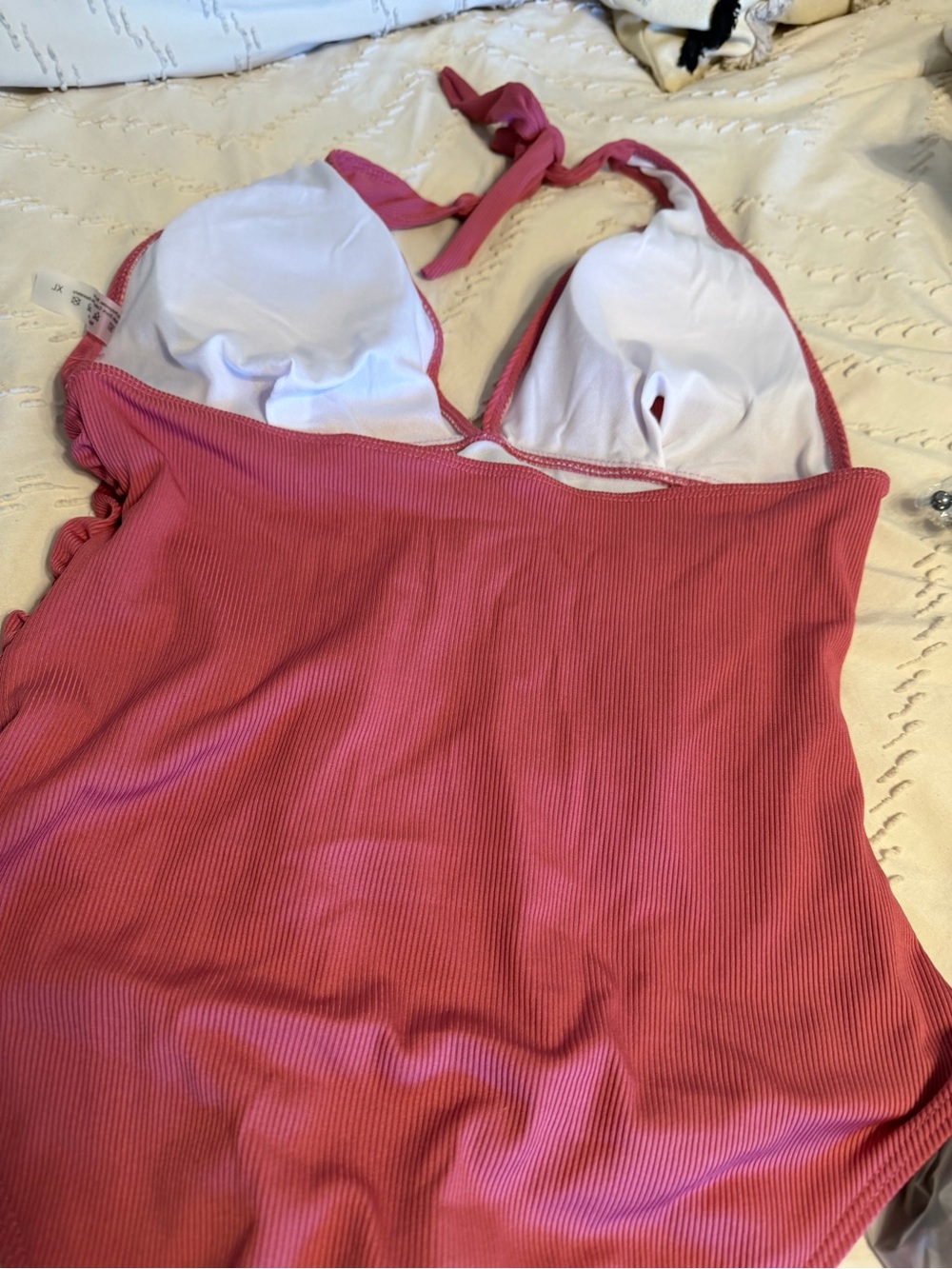 Halter Ribbed One-Piece Tank Top - Pink - Picture 3 of 4